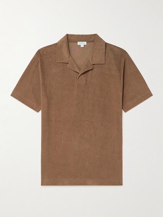 Taupe short sleeve polo shirt from Sunspel