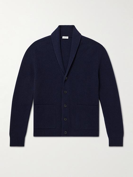 Dark blue cardigan from Sunspel