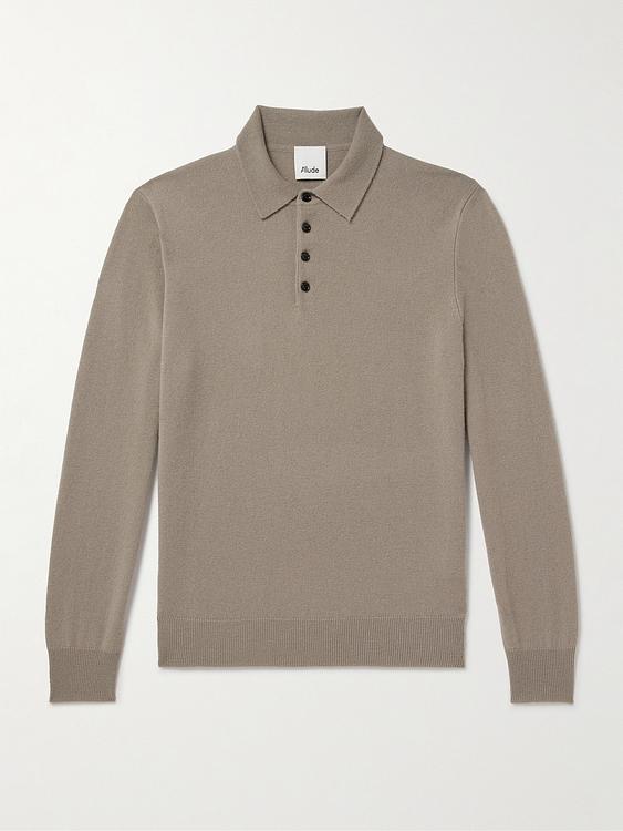 Grey long sleeve polo shirt from Allude