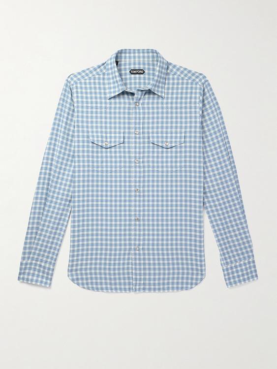 Checkered light blue casual shirt from Tom Ford