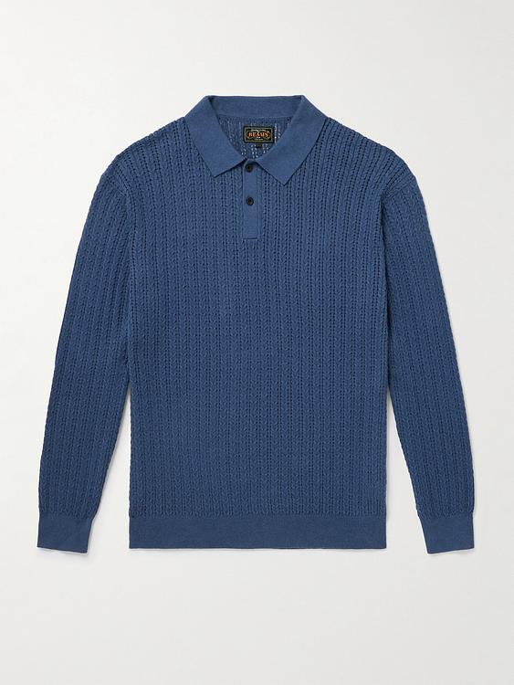 Dark blue long sleeve polo shirt from Beams Plus