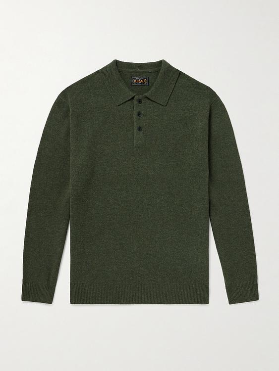 Dark green long sleeve polo shirt from Beams Plus