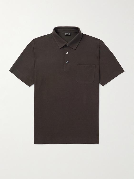 Dark brown short sleeve polo shirt from Zegna