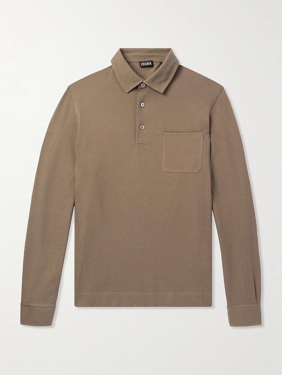 Brown long sleeve polo shirt from Zegna