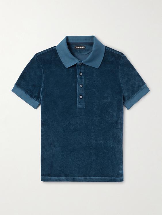 Dark blue short sleeve polo shirt from Tom Ford