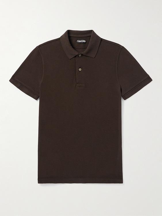 Dark brown short sleeve polo shirt from Tom Ford