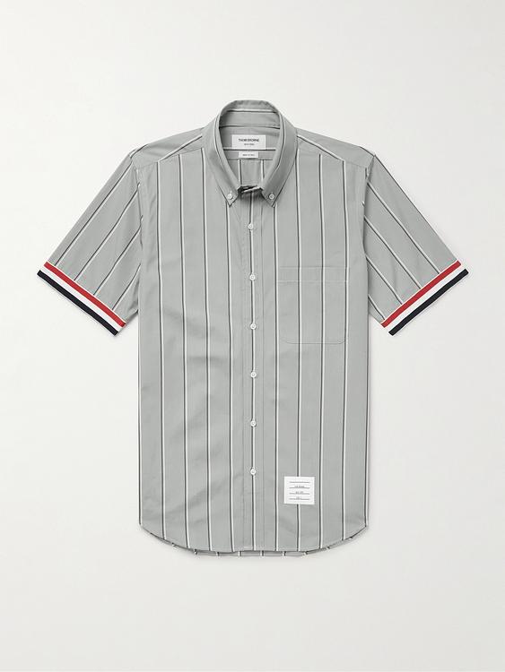 Striped grey short sleeve shirt from Thom Browne