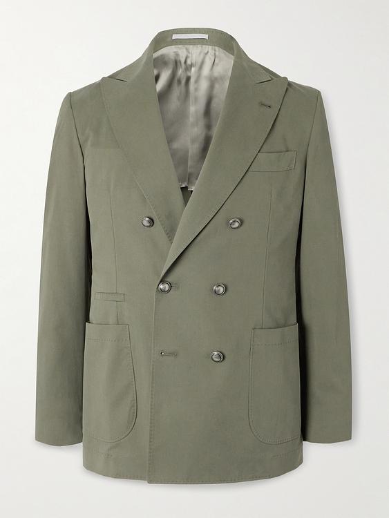 Taupe double-breasted suit jacket from Brunello Cucinelli