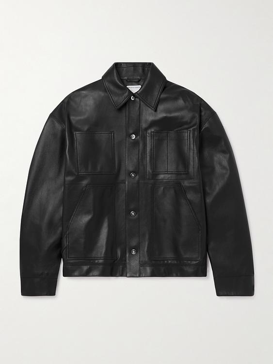 Black leather jacket from Bottega Veneta