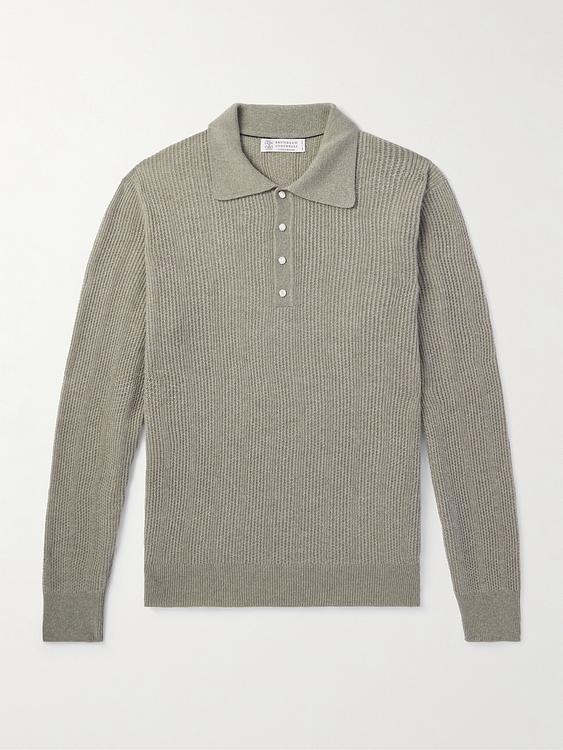 Grey long sleeve polo shirt from Brunello Cucinelli