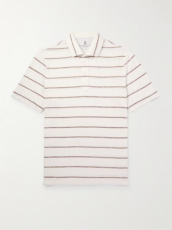 Striped white short sleeve polo shirt from Brunello Cucinelli