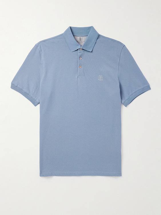 Blue short sleeve polo shirt from Brunello Cucinelli