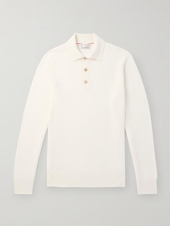 White long sleeve polo shirt from Brunello Cucinelli
