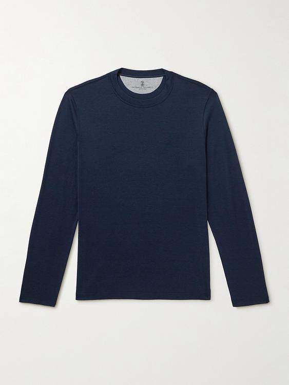 Dark blue long sleeve t-shirt from Brunello Cucinelli