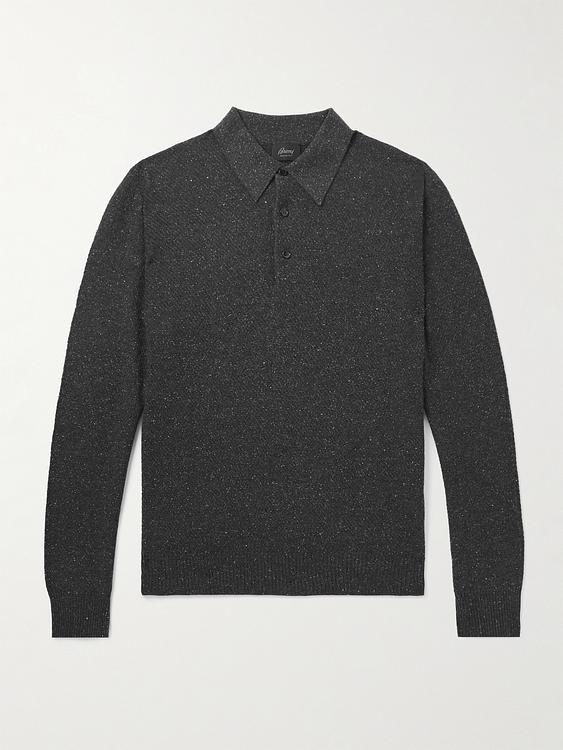 Dark grey long sleeve polo shirt from Brioni