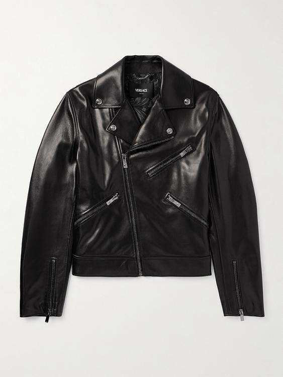 Black leather jacket from Versace