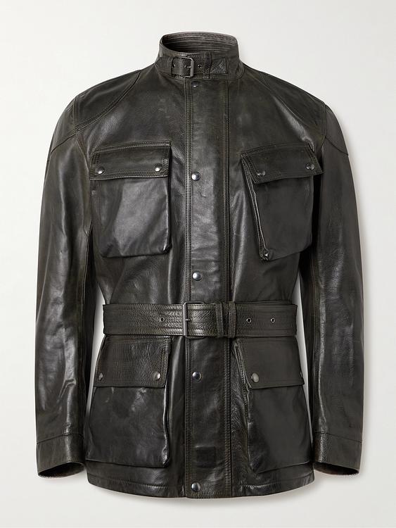 Dark grey leather jacket from Belstaff