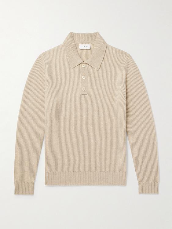 Beige long sleeve polo shirt from Mr P.