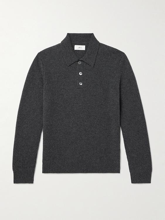 Dark grey long sleeve polo shirt from Mr P.