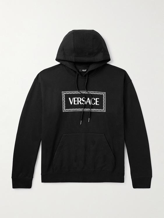 Print black hooded sweatshirt from Versace