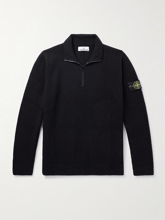 Black long sleeve polo shirt from Stone Island