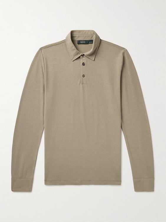 Taupe long sleeve polo shirt from Incotex