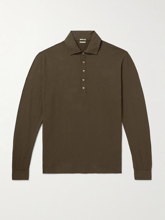 Dark green long sleeve polo shirt from Massimo Alba
