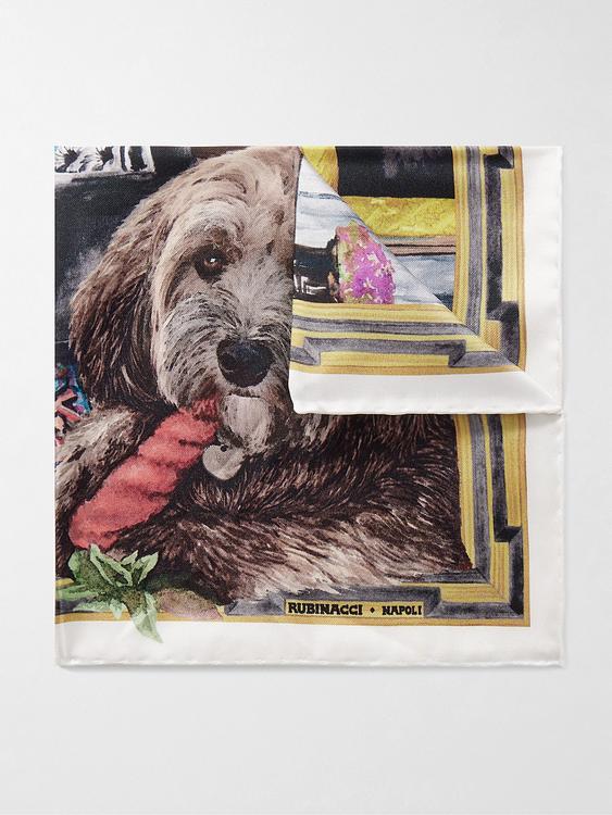 Print dark brown pocket square from Rubinacci