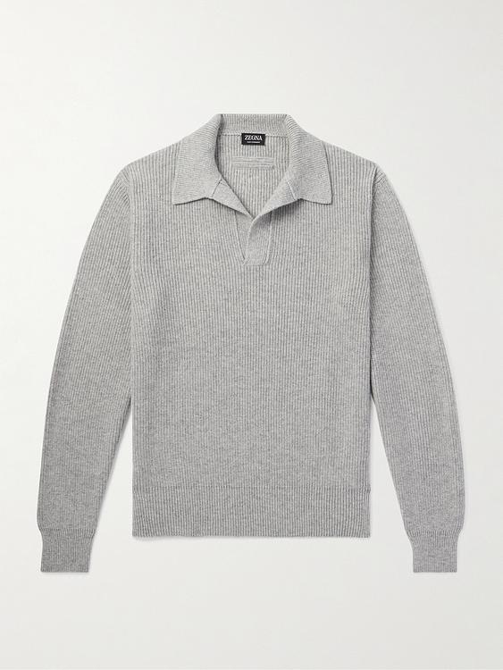 Grey long sleeve polo shirt from Zegna