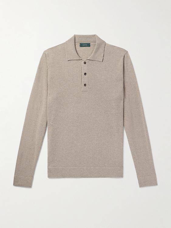 Taupe long sleeve polo shirt from Incotex