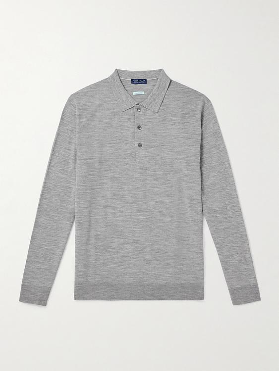 Grey long sleeve polo shirt from Peter Millar