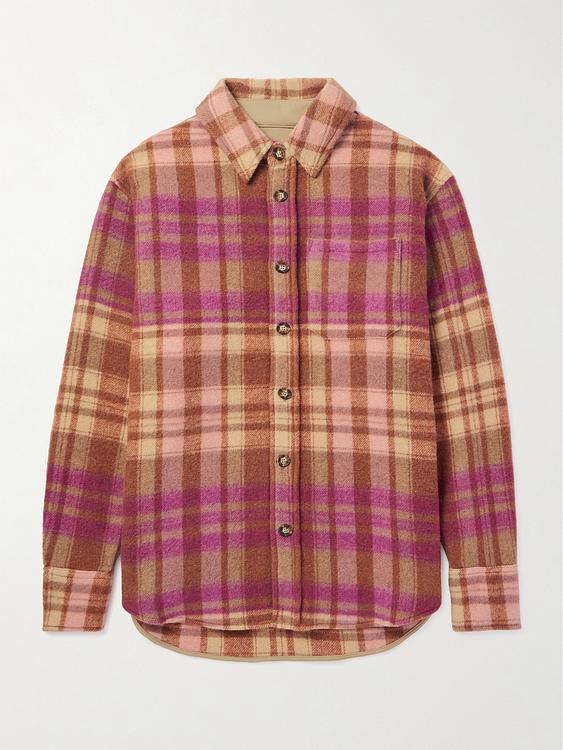 Checkered dark red flannel shirt from The Elder Statesman