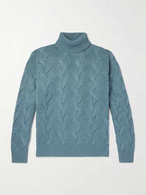 Blue turtleneck from Thom Sweeney
