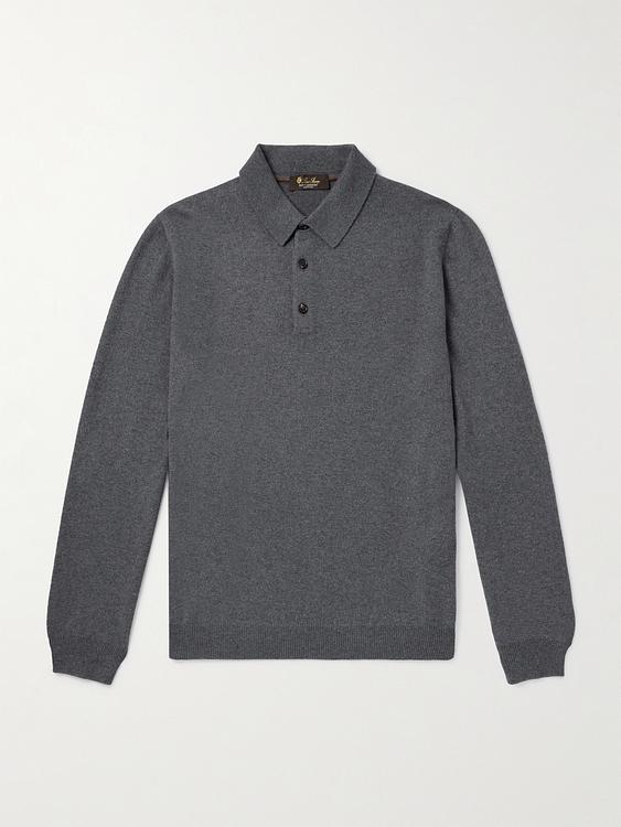 Dark grey long sleeve polo shirt from Loro Piana