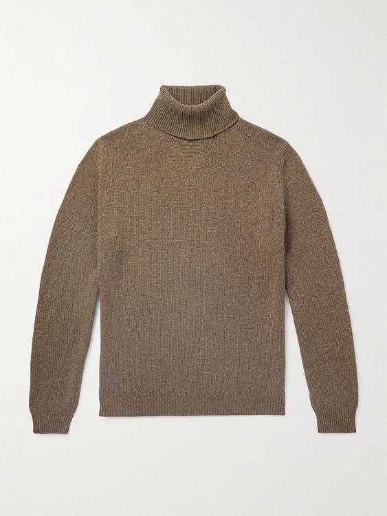 Taupe turtleneck from Loro Piana
