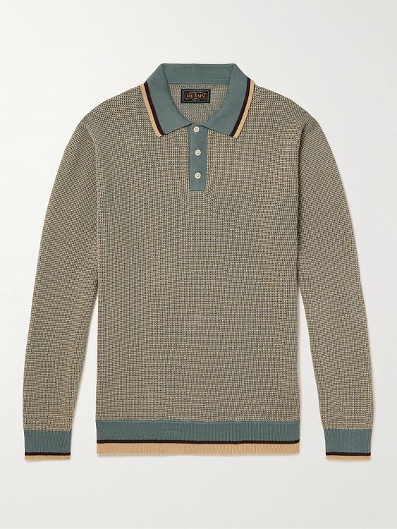 Taupe long sleeve polo shirt from Beams Plus