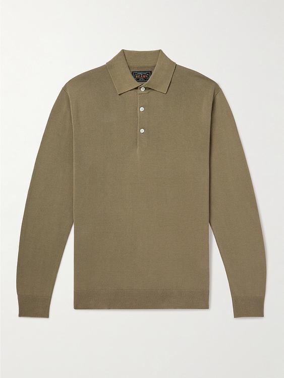 Taupe long sleeve polo shirt from Beams Plus