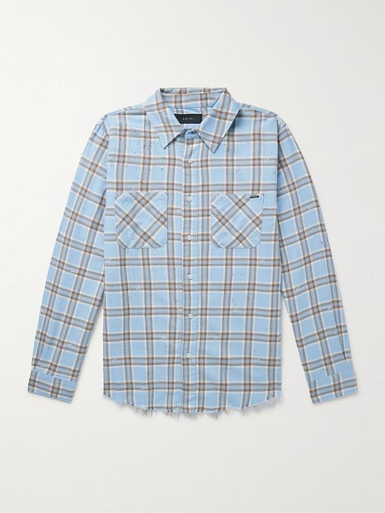 Checkered light blue casual shirt from Amiri