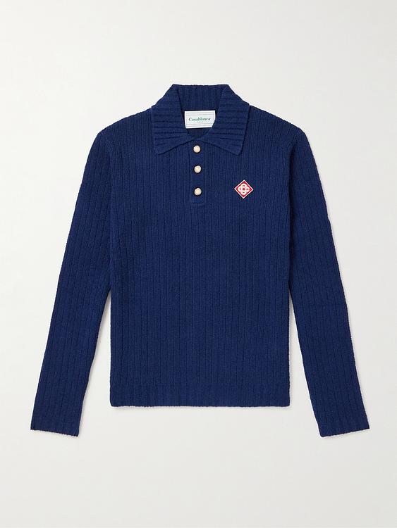 Dark blue long sleeve polo shirt from Casablanca