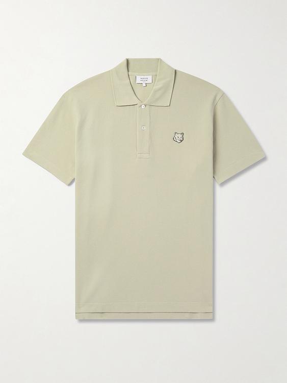 Beige short sleeve polo shirt from Maison Kitsuné