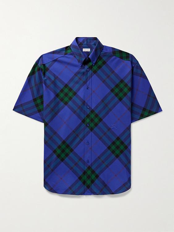 Checkered dark blue short sleeve polo shirt from Burberry