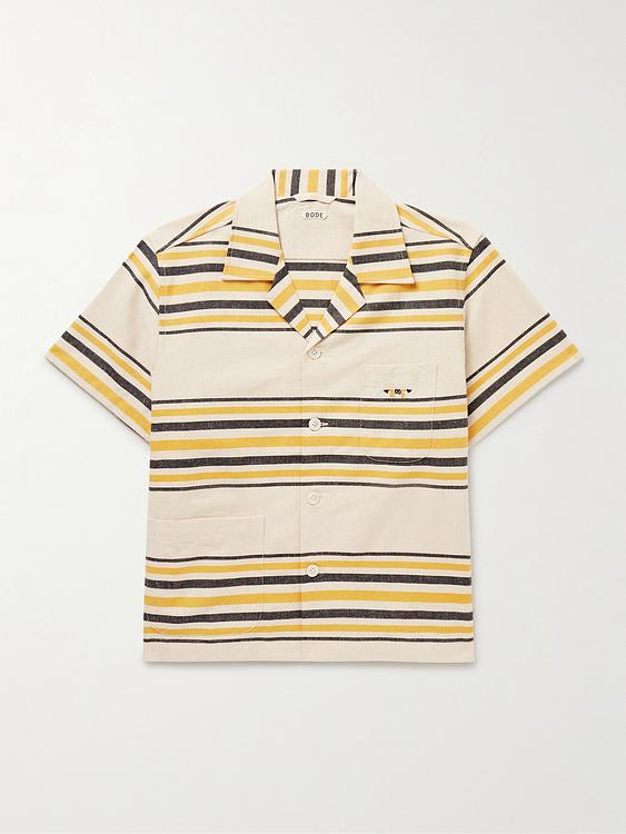 Striped beige short sleeve polo shirt from Bode