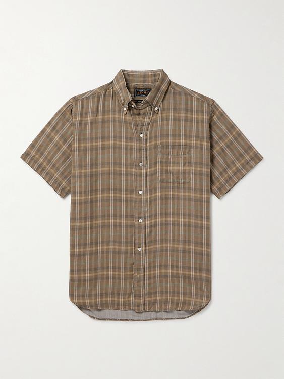 Checkered taupe short sleeve shirt from Beams Plus