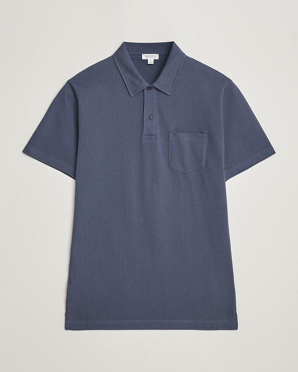 Dark grey short sleeve polo shirt from Sunspel